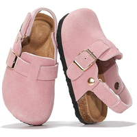 Sandal anak perempuan, grosir desain baru sandal merah muda Khaki musim panas Outdoor pantai sapi Suede sandal datar