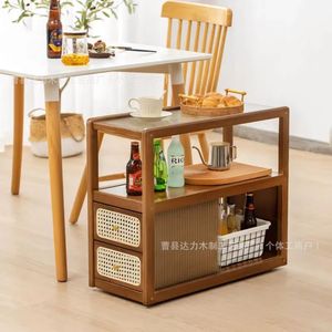 Étagère de rangement en bois de style japonais à 3 niveaux, table d'appoint mobile pour salon, armoire de cuisine avec tiroirs - Product Image 1
