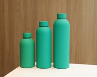 Bouteille d'eau sport à marque privée, double paroi sous vide en acier inoxydable, revêtement caoutchouté, goulot étroit, exportateur en gros