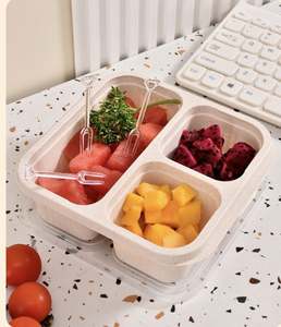 Moretoes Lot de 4 boîtes à bento à compartiment micro-ondable Couvercles transparents Paille de blé Vaisselle de cuisine Contenants à déjeuner pour le travail - Product Image 3