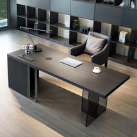 Bureau de direction moderne et minimaliste, placage en bois fumé, pieds en acrylique, table de patron, bureau de direction de luxe
