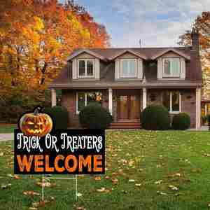 Panneau de jardin d'Halloween le plus vendu, impression UV durable, en Coroplast, imperméable, décoration extérieure de jardin pour les fêtes d'Halloween avec piquet en métal en forme de H - Product Image 1