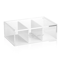 Boîte de rangement pour sachets de thé en acrylique de luxe avec couvercle, 4 compartiments, boîte à thé dorée avec inscription 'Tea', présentoir pour comptoirs de cuisine