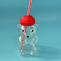 Gobelets et bouteilles en plastique PET en forme d'ours en peluche, vides, de qualité alimentaire, 350 ml, 420 ml, 500 ml, 700 ml, avec paille - Vente directe usine