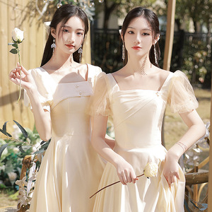 Bridesmaid Dresses Champagne Color A-Line Sweetheart Neckline Vintage Style Wedding Party Women's Dress - Product Image 2