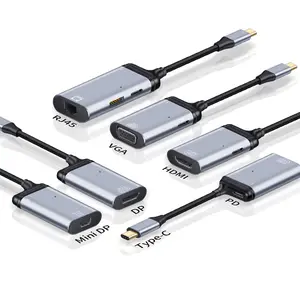 공장 USB C HDM 어댑터 4K/60HZ DP MiniDP 8K/60HZ RJ45 네트워크 포트 어댑터 1000Mbps VGA 어댑터 1080P USB C PD100W