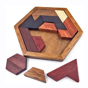 suppliers custom wooden Hexagonal board geometric jigsaw puzzle montessori Baby Educational Shape matching Puzzle sorter toys