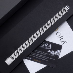 Bracciale Cuban Link con Moissanite Ghiacciata in Argento Sterling <span class=keywords><strong>925</strong></span>, Gioiello Hip Hop Placcato Oro Bianco 18K - Product Image 4