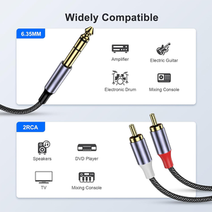 <span class=keywords><strong>Cable</strong></span> RCA de Alta Calidad para Audio de Coche, Chapado en Oro, Trenzado de Nailon, OFC, 6.35 mm, 1 Macho a 2 RCA Macho, Venta al por Mayor de Fábrica - Product Image 5