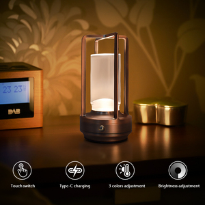 Lámpara de Mesa LED Retro de Metal de Cobre Desgastado Vintage, Lámpara de Ambiente Decorativa para Restaurante Inalámbrica Táctil Recargable para Exteriores - Product Image 5