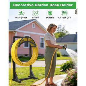<b>Garden</b> Water Pipe Bracket Rack - Upgraded Freestanding Water Pipe Storage Rack with 2 Tool <b>Hooks</b> - Product Image 3