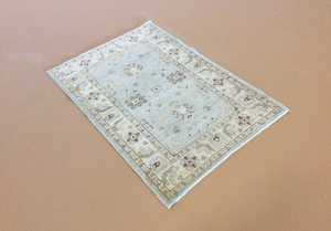 Beau tapis en laine noué à la main Oushak bleu clair Beige 9x12 Style oriental nouveau personnalisable pour le camping pique-nique coton - Product Image 6