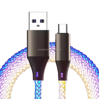 Cable brillante Cables de carga para teléfonos móviles Luz Led Micro Usb Tipo C Cargador para teléfonos móviles Cable de carga