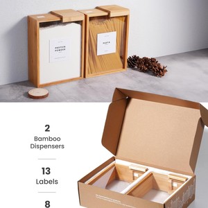 Caja de almacenamiento de arroz de bambú con tapa cuadrada de madera y ventana transparente para uso en la cocina. - Product Image 5
