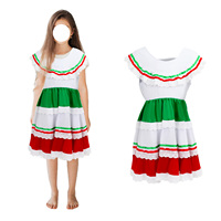Robe longue classique de style folklorique mexicain pour fille, costume d'Halloween, robe de danse traditionnelle pour enfants, épaules dénudées, pliée