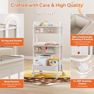 Modanais <span class=keywords><strong>Carrito</strong></span> <span class=keywords><strong>Organizador</strong></span> de Pañales para Bebé de 3 Niveles con Ruedas, Almacenamiento para Artículos Esenciales del Cuarto de Bebé, Divisores Desmontables - Product Image 6