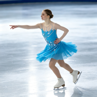 Robe de patinage bleu roi à col rond, manches longues en maille nude, ornée de strass floraux, pour enfants et adultes, compétition et performance