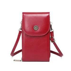 PU leather mobile phone FRID protective bag custom, designer one shoulder crossbody mobile phone bag with holder