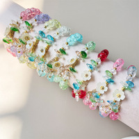 Gelang Liontin Bunga Kristal Warna-warni Grosir untuk Wanita dan Remaja Putri, Gelang Persahabatan Korea Manis dengan Liontin Kristal dan Rumbai
