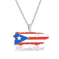 Collier tendance en acier inoxydable couleur acier avec pendentif drapeau national de Porto Rico et contour de la carte du pays, cadeau souvenir
