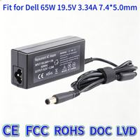 Adaptateur secteur pour ordinateur portable 65W 19.5V3.34A 7.4mm compatible avec Dell DA65NM111-00 LA65NS2-01 HA65NS5-00, cordon d'alimentation de remplacement