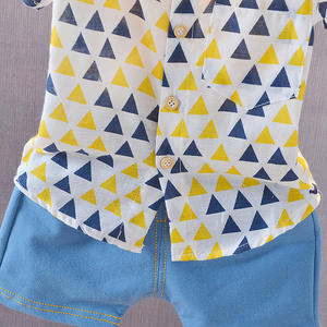 Ensemble de vêtements pour bébé garçon, 2 pièces, style preppy, imprimé triangle, col roulé, manches courtes, en coton, très vendu - Product Image 4