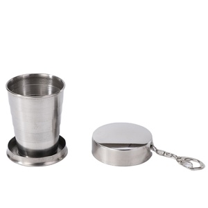 Taza Plegable de Acero Inoxidable de 60ml, 140ml, 250ml para Viajes al Aire Libre, con Anillo para Llaves, para Bebidas como Pabst, <span class=keywords><strong>Fiji</strong></span>, Bitter, Millburn - Product Image 1