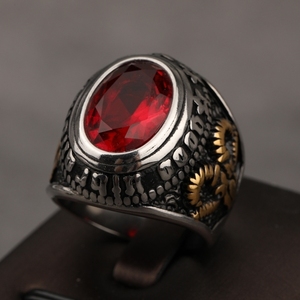 Anillos de Piedras Preciosas de Acero Inoxidable Plateado Vintage al por Mayor de Oriente Medio para Hombre - Product Image 2