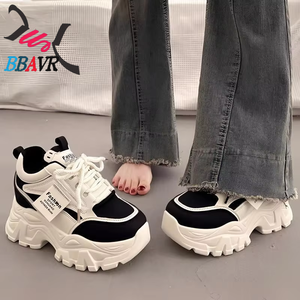 2025 Summer New Style Daily Slimming Platform Lace-Up Sneakers Breathable Korean Style Height Increasing <b>Rubber</b>/<b>Plastic</b> Shoes - Product Image 4