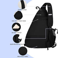 Sac de raquette de pickleball avec crochet de fixation, sangle en maille respirante, cordon élastique, poche doublée de feutre, poche de sécurité, boucle à dégagement rapide