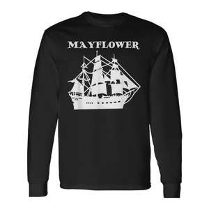 Camiseta promocional de manga larga con diseño del barco Mayflower, Pilgrim Puritan Boat, América, americana - Product Image 1