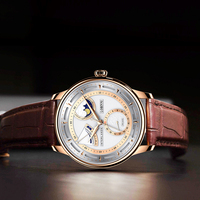 Montre de luxe pour homme à mouvement automatique, en acier inoxydable, bracelet en cuir, étanche 5 ATM, réserve de marche, aiguille.