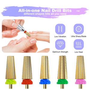 Broca de carburo de tungsteno chapada en oro 5 en 1, removedor de esmalte de gel de múltiples granos, vástago de <span class=keywords><strong>3</strong></span>/32 pulgadas para máquina de manicura - Product Image 2