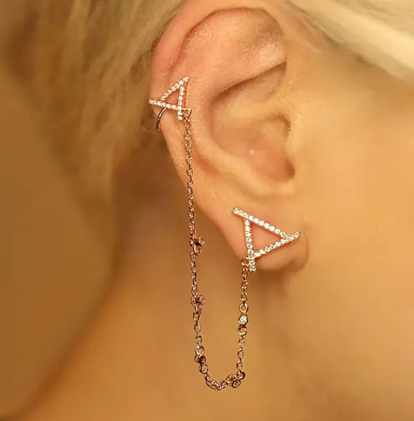 Pendientes triangulares con borla y cadena larga para mujer, aretes, plata, oro, rosa, dorado