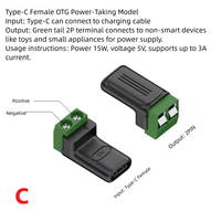 Adaptador de terminal sin soldadura Micro USB C a 2 pines, tipo C a terminal de crimpado de 2 pines, bloque de terminales de tornillo verde, conector de carga de 5V