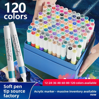 Marqueurs acryliques 120 couleurs à pointe souple personnalisés en gros Ensemble de marqueurs de dessin pour étudiants Art DIY