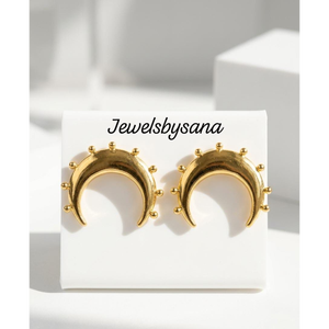 Pendientes de Bola de Luna Chapados en Oro - Pendientes de Moda con Forma de Luna para Mujeres y Niñas - Product Image 4