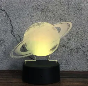 Boule de cristal 3D lumière système solaire motif planète boule de cristal ronde Base en bois veilleuse pour enfants chambre Table bureau décor