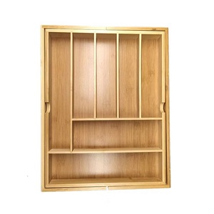 Boîte à couteaux rétractable, plateau à compartiments réglables en bambou pour vaisselle de style occidental, boîte de rangement pour ustensiles de cuisine domestiques - Product Image 1
