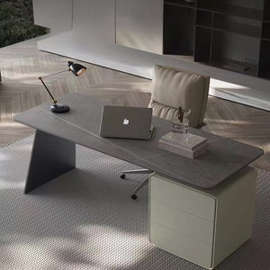 Escritorio de ordenador de oficina en casa con diseño minimalista moderno de estilo italiano, escritorio de escritura de lujo con luz Simple de piedra sinterizada de alta calidad - Product Image 2