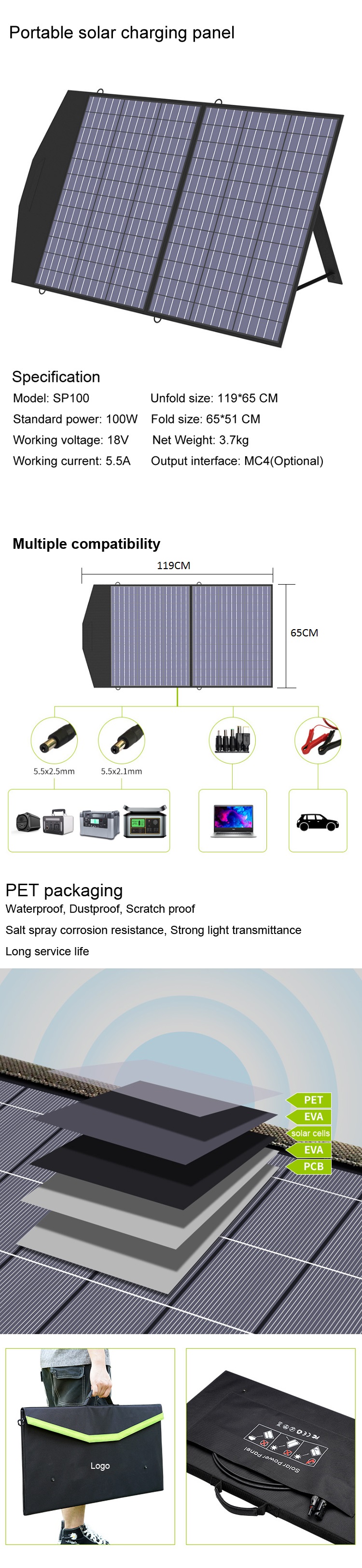 Solar Charging Outdoor Portable Power Station 500W With PD60W