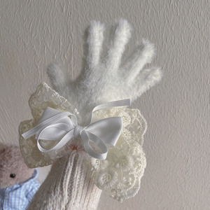 2023 nuovi bambini ragazze pizzo simpatici <span class=keywords><strong>guanti</strong></span> Patchwork pelosi <span class=keywords><strong>bianchi</strong></span> neri 3-16 anni - Product Image 3