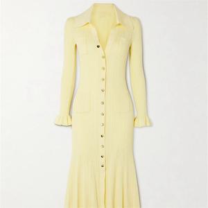Robe longue en tricot à boutonnage simple, élégante et raffinée, pour femme <span class=keywords><strong>mature</strong></span>, de marque de mode automne-hiver - Product Image 1
