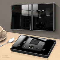 Panel Completo de Vidrio Templado Negro de Lujo, Nuevos Enchufes de Pared Británicos con Toma USB, Interruptor de Pared de 1, 2, 3 y 4 Vías