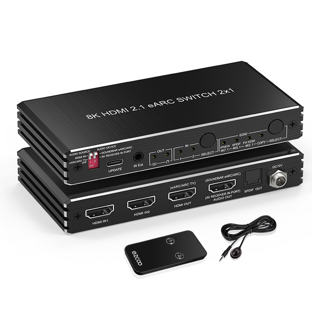 8k HDMI 2.1 EARC Audio Extractor Switch 2x2 VRR ALLM HDCP2.3 ARC HDR10 CEC SPDIF Optical Audio Out HDMI Switcher 2 in 2 OUT