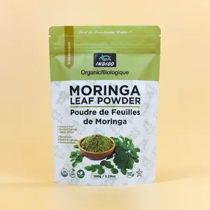 Bolsa de pé com zíper para moringa, sacola de pó com acabamento fosco de alta qualidade com design personalizado de fábrica por atacado 150g