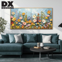 Peinture sur toile encadrée florale colorée peinte à la main sur mesure DX Designs - Décoration murale moderne pour salon