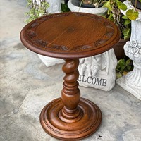 Table ronde en bois massif sculpté de style mi-siècle, table d'appoint rétro française pour café, salle à manger, table à thé, vente en gros d'usine