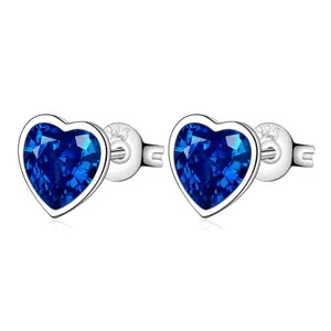 뜨거운 판매 클래식 블루 지르콘 심장 귀걸이 레이디 925 마크 실버 도금 패션 귀걸이 보석 도매