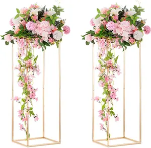 2 Pcs Metal Flower Stand Column Vases Wedding Centerpieces for Tables Gold Tall Floor Vase for Wedding Decorations